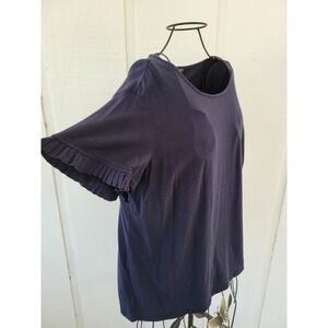 Talbots 1X Top Navy Blue Blouse T Shirt Soft Stretch Plus Tee Pleated Sleeve